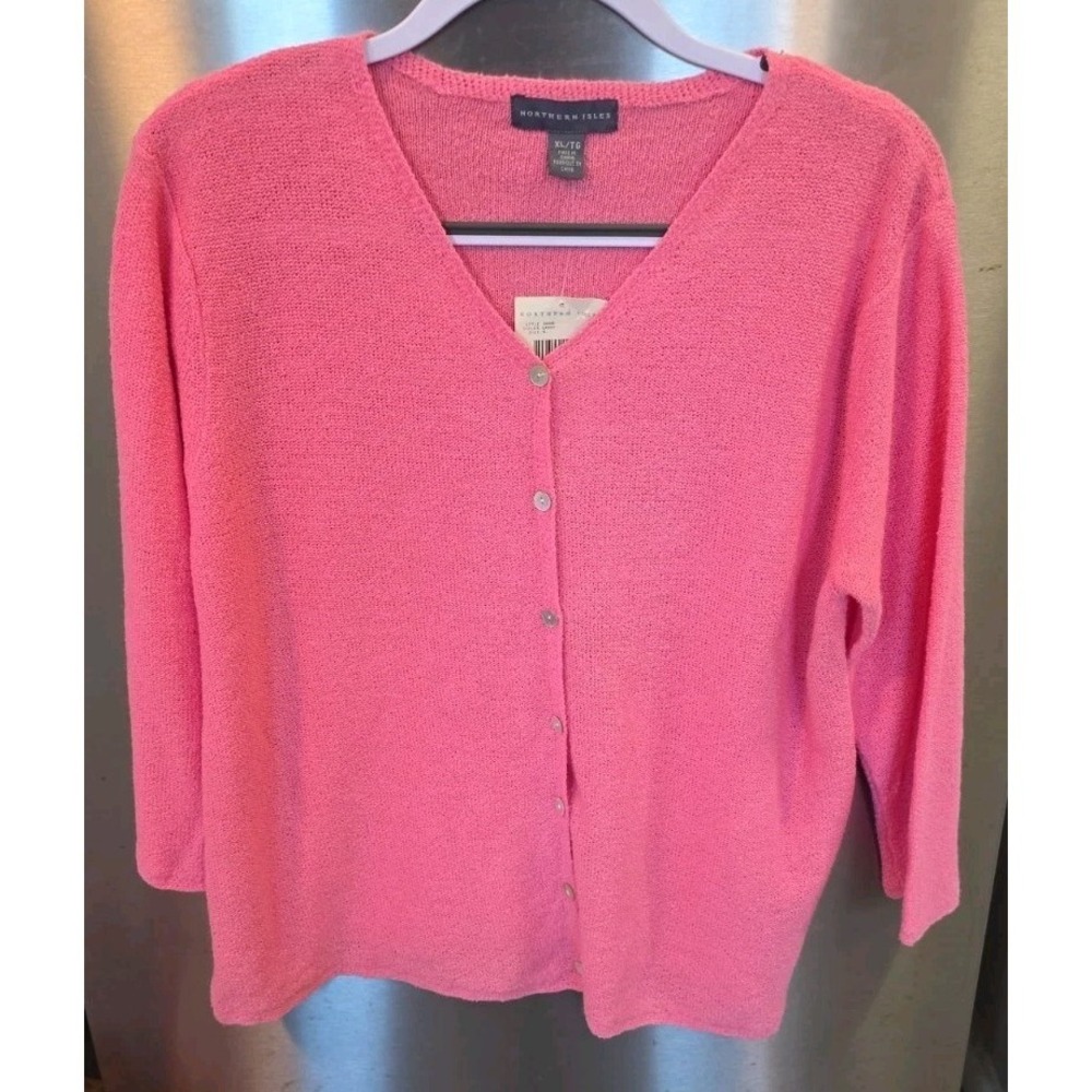 Northern Isles Cardigan XL Pink V Neck 3/4 Slv Textured Lightweight Femanine